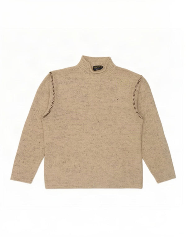 Maglione vintage da uomo con collo dolcevita, grande beige screziato