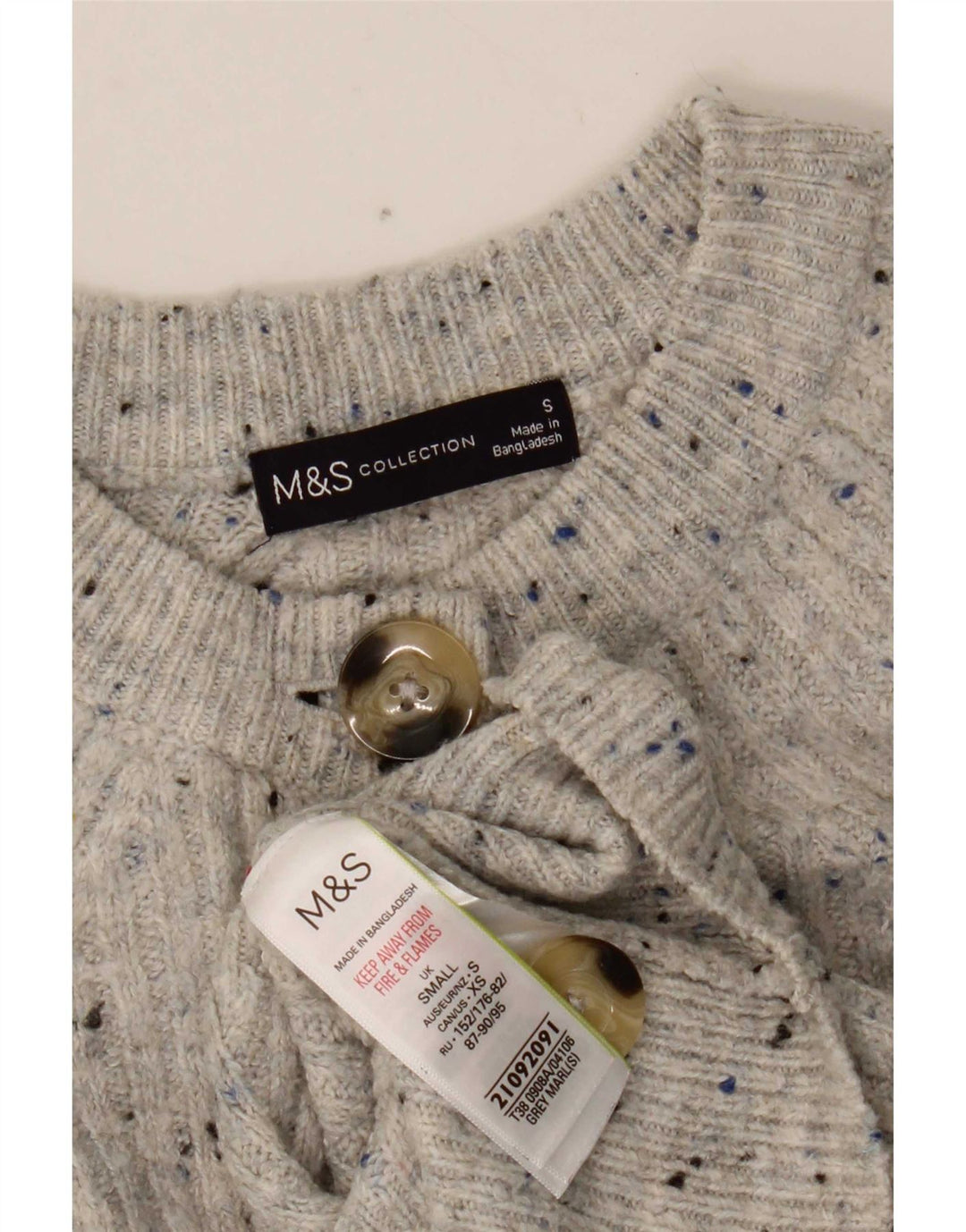Maglione cardigan corto da donna Marks & Spencer UK 10 piccolo grigio chiazzato