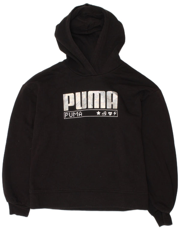 Puma Girls Graphic Hoodie Jumper 11-12 Years Black Cotton