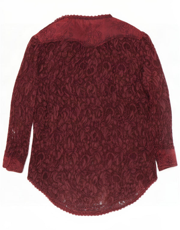 Top cardigan con maniche lunghe a 3/4 da donna vintage UK 18 XL Borgogna floreale