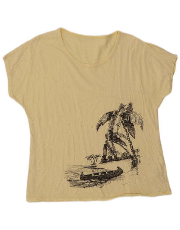 T-shirt grafica da donna vintage Top UK 18 XL cotone giallo