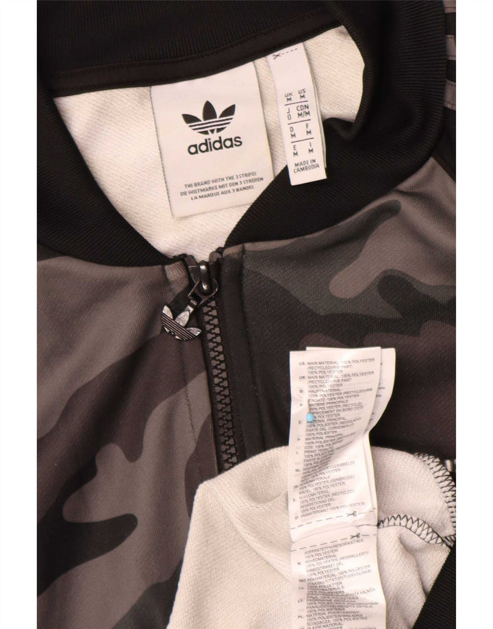 Giacca sportiva da uomo Adidas, giacca sportiva in poliestere mimetico grigio medio