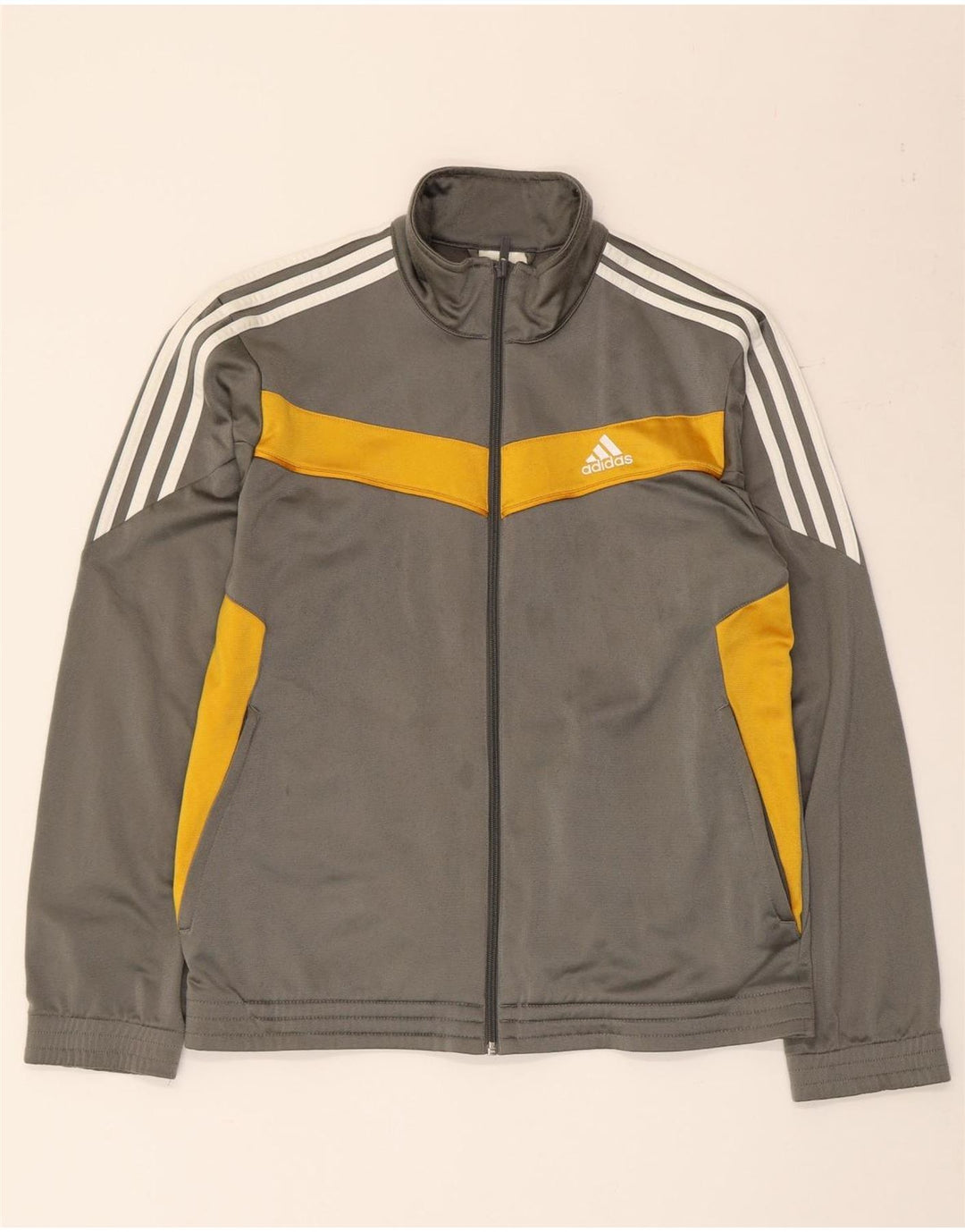 Giacca da ginnastica da uomo Adidas piccola in poliestere color block grigio