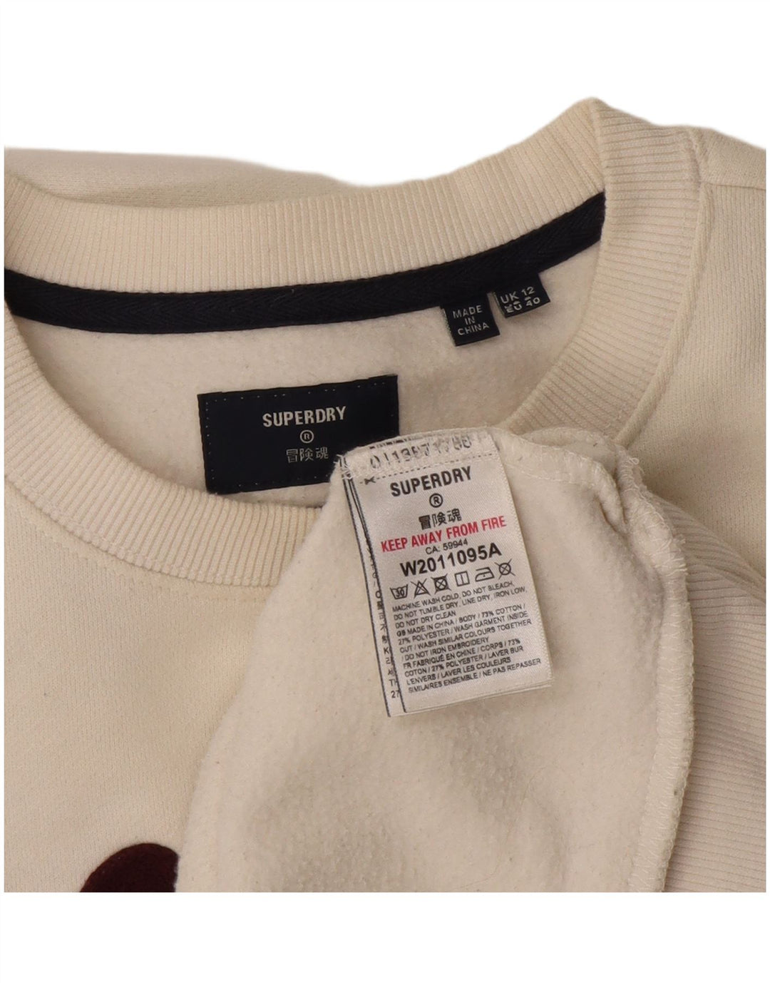 Felpa oversize con grafica da donna Superdry, maglione UK 12 medio bianco