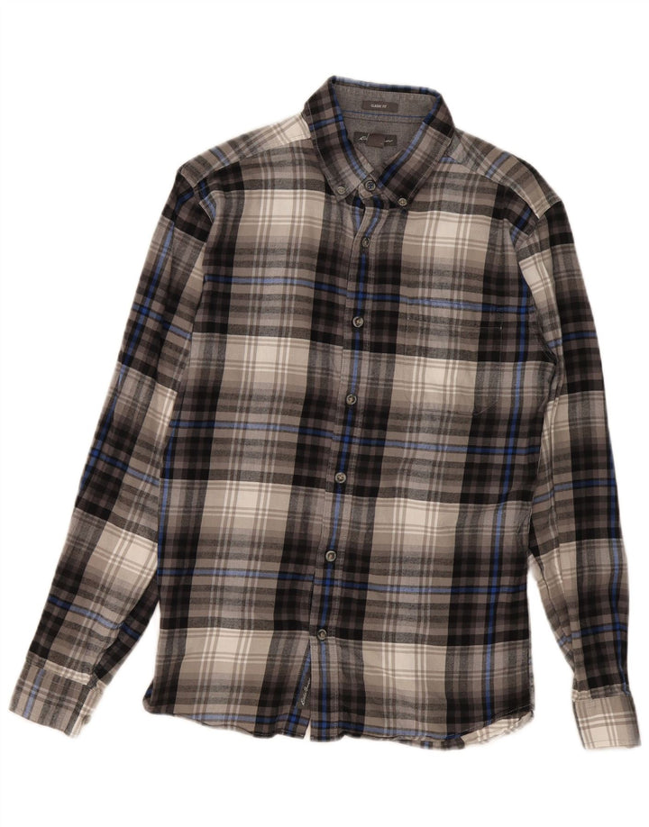 Eddie Bauer Camicia da uomo in flanella dal taglio classico, piccolo cotone a quadri grigi
