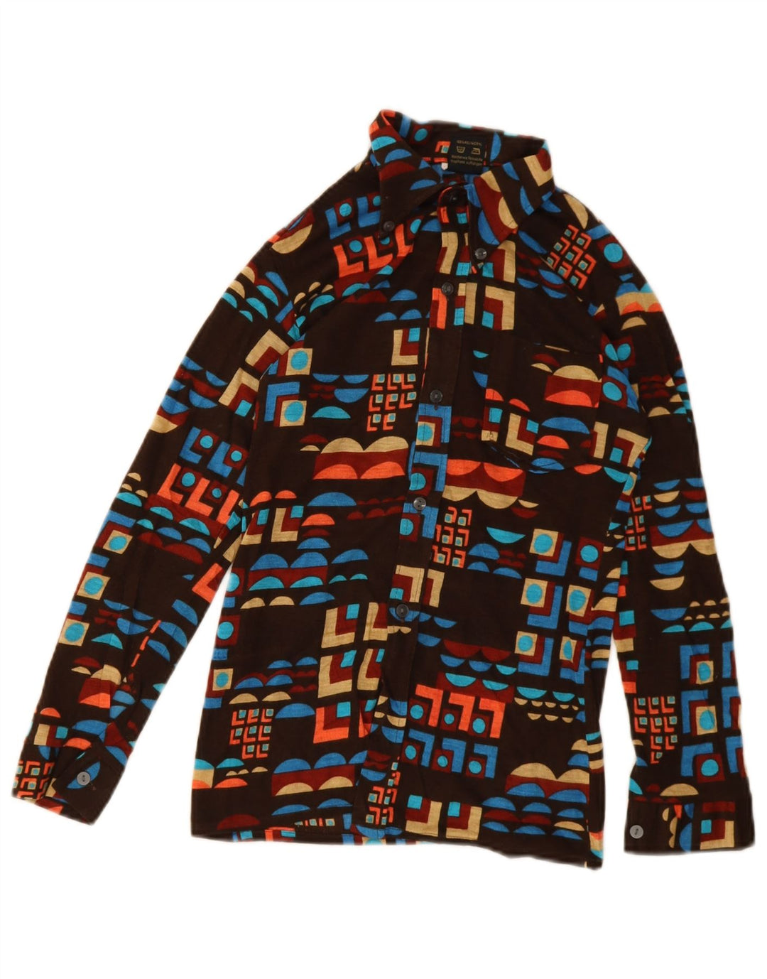 Camicia vintage da bambino 11-12 anni in poliacrilico geometrico marrone