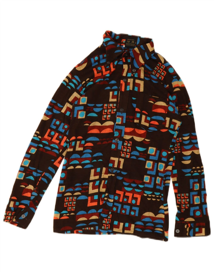 Camicia vintage da bambino 11-12 anni in poliacrilico geometrico marrone