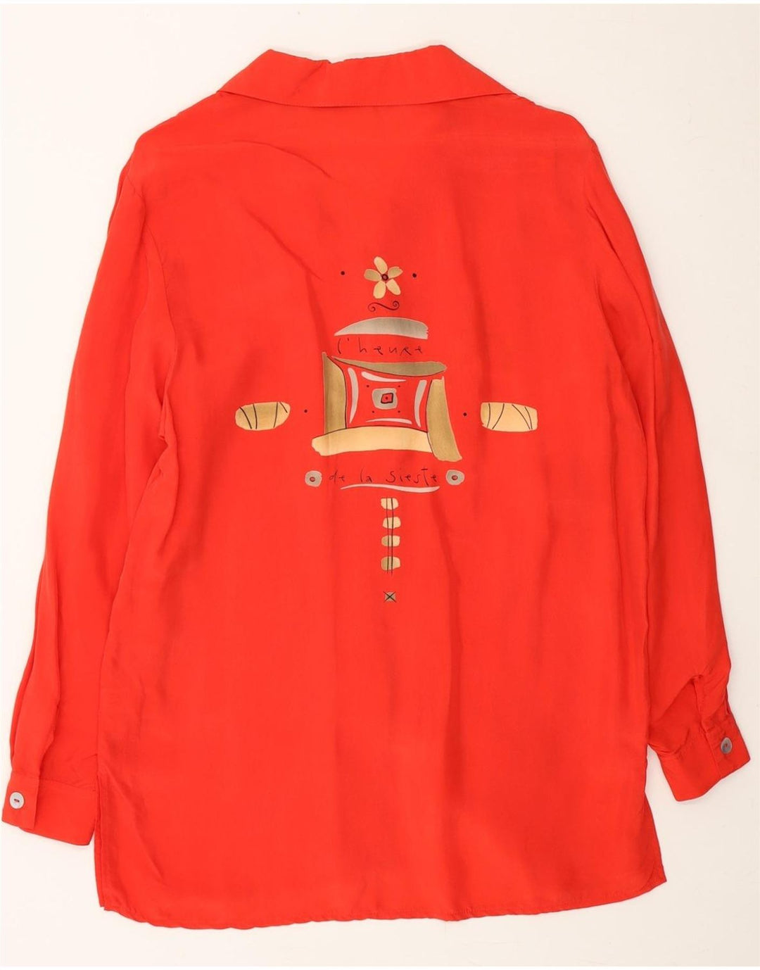 BARISAL Womens Graphic Shirt Blouse UK 12 Medium Red Cupro Vintage Barisal and Second-Hand Barisal from Messina Hembry 