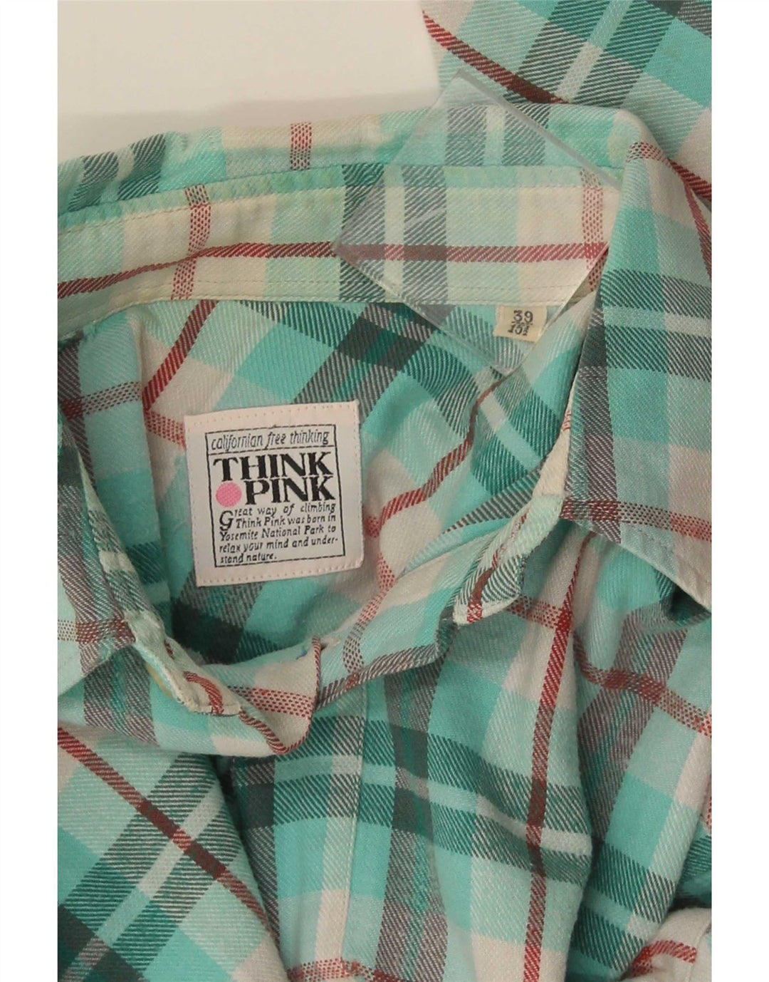 Camicia in flanella da uomo Think Pink taglia 39 15 1/2 medio turchese a quadri