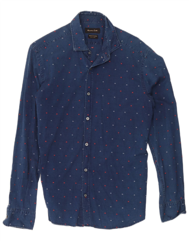 Camicia di jeans da uomo Massimo Dutti blu navy medio floreale