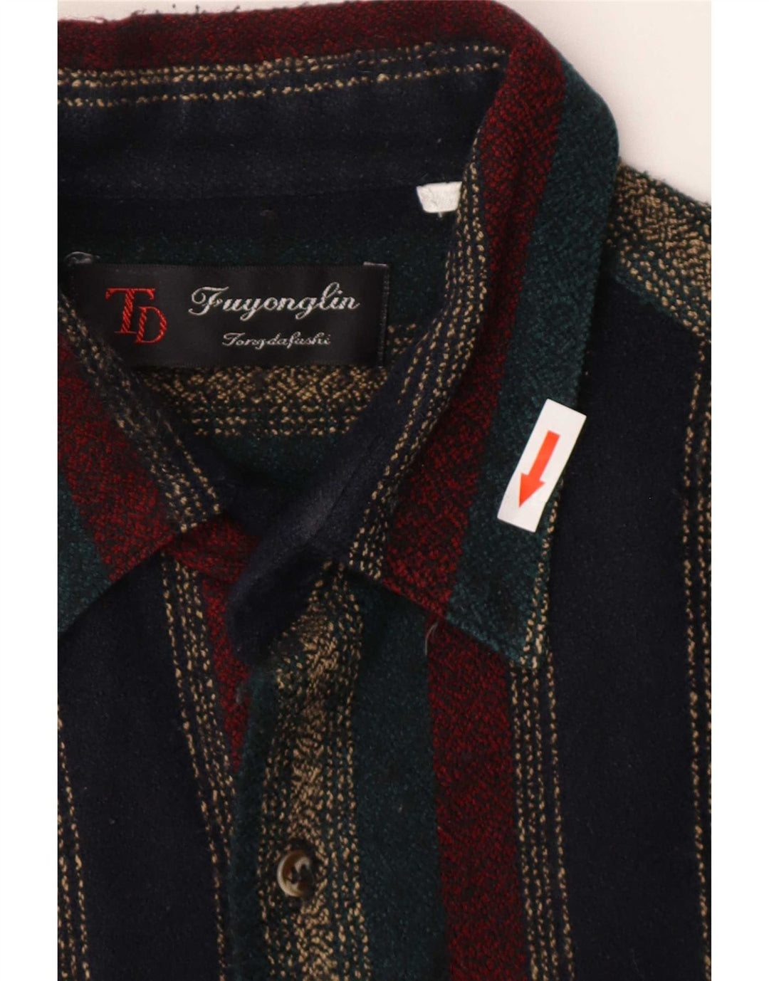 Camicia vintage da uomo in flanella a righe multicolori medie