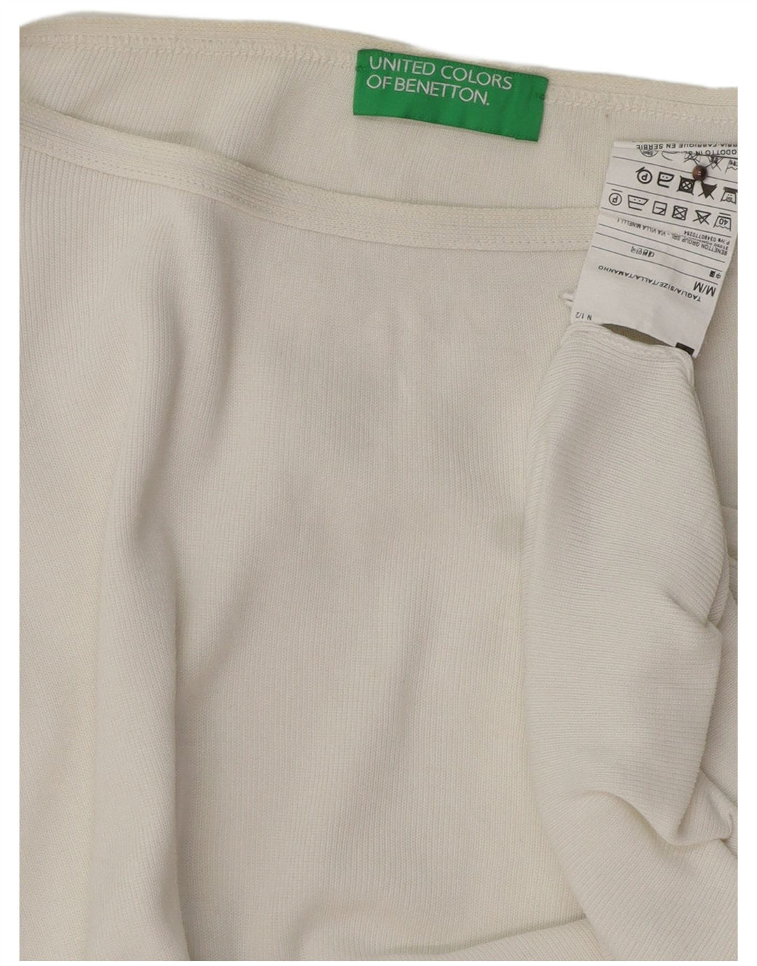 BENETTON Maglione oversize da donna con scollo a barca UK 14 Medio Bianco