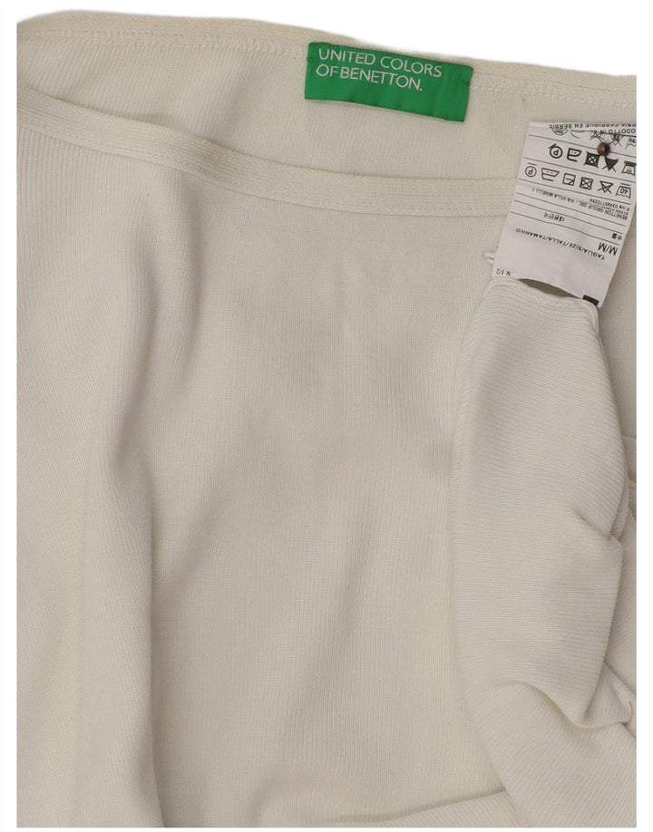 BENETTON Maglione oversize da donna con scollo a barca UK 14 Medio Bianco