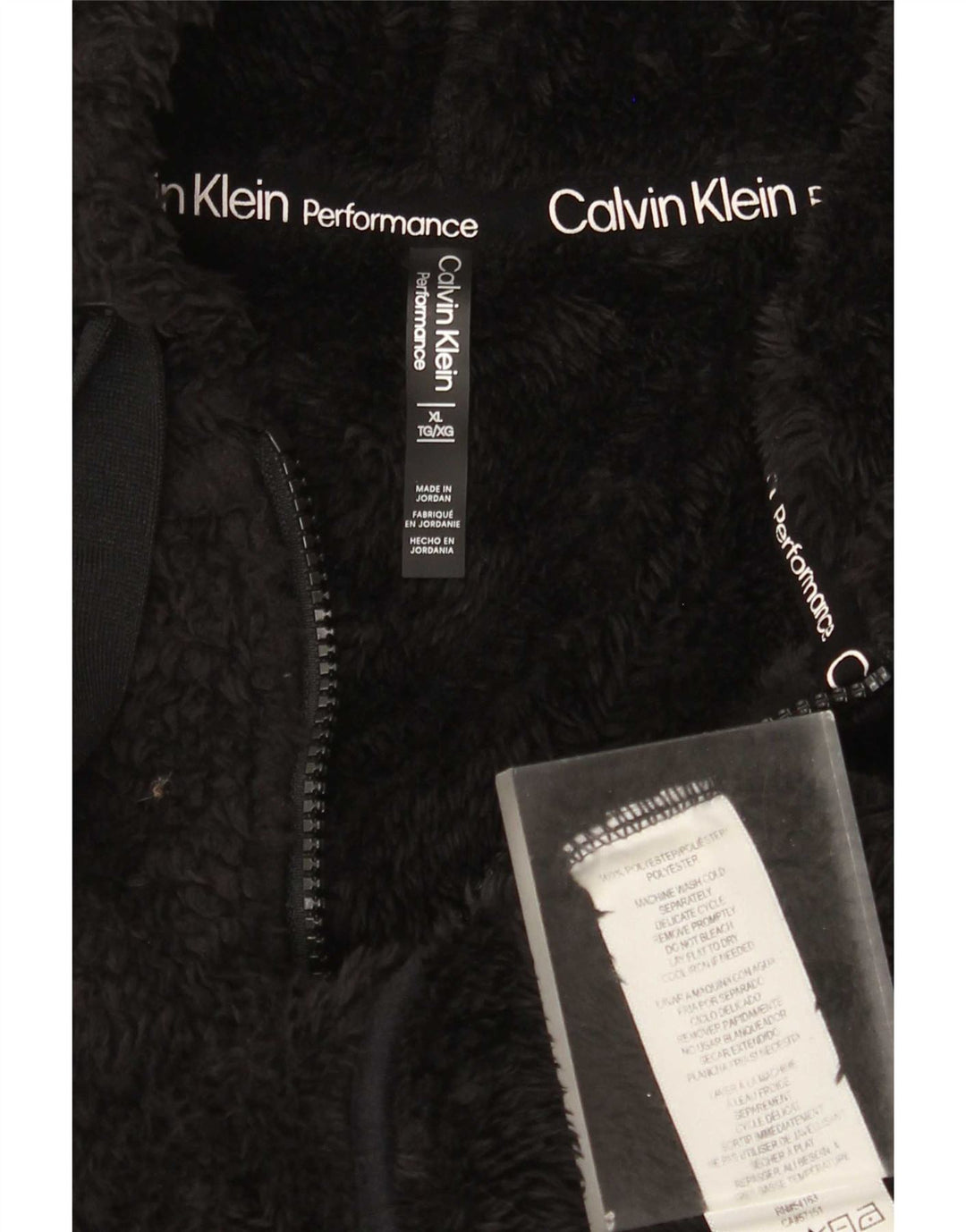 Giacca in pile oversize con cappuccio da donna Calvin Klein UK 18 XL poliestere nero