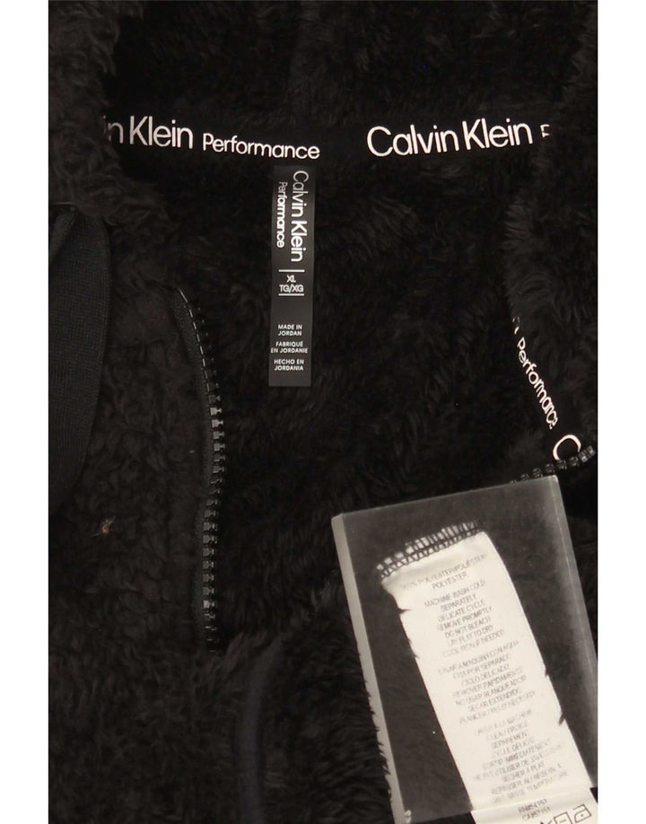 Giacca in pile oversize con cappuccio da donna Calvin Klein UK 18 XL poliestere nero