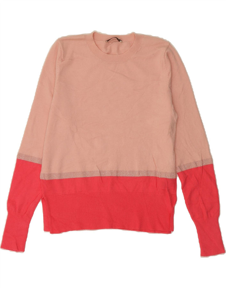 OASIS Womens Crew Neck Jumper Sweater UK 14 Medium Pink Colourblock Vintage Oasis and Second-Hand Oasis from Messina Hembry 