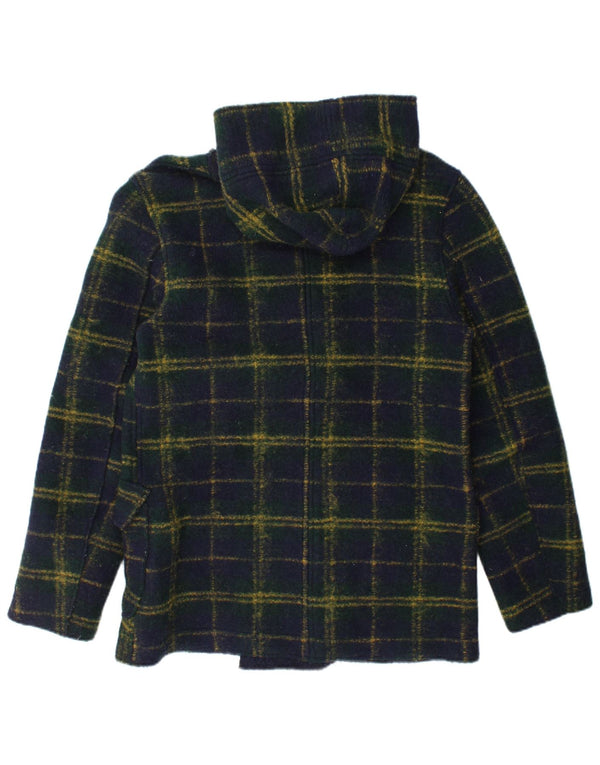 Cappotto doppiopetto vintage da uomo in maglia con cappuccio UK 38 medio blu navy a quadri