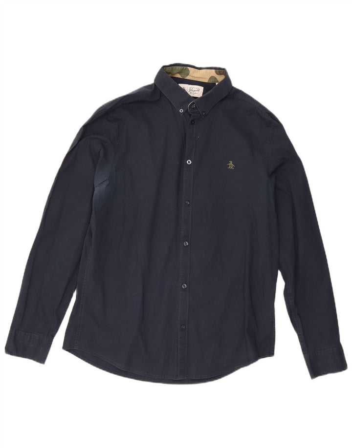Camicia da uomo Penguin Large in cotone blu navy