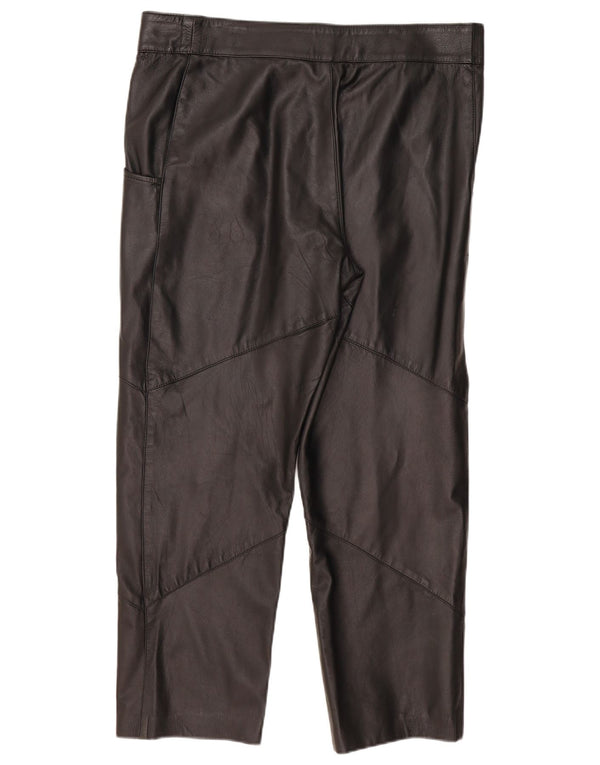 Pantaloni dritti in pelle da donna VINTAGE IT 50 Large W38 L29 Nero