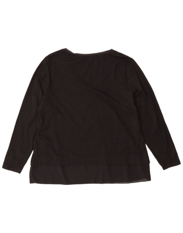 Fiorella Rubino Top grafico da donna manica lunga UK 14 cotone nero medio