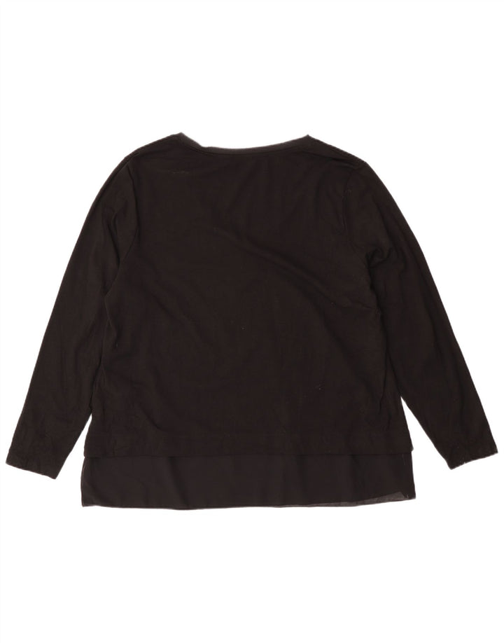 Fiorella Rubino Top grafico da donna manica lunga UK 14 cotone nero medio