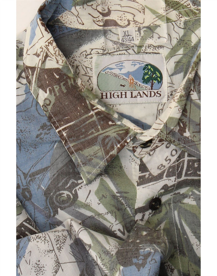 HIGH LANDS Mens Abstract Pattern Short Sleeve Shirt Size 43/44 XL Blue Vintage High Lands and Second-Hand High Lands from Messina Hembry 