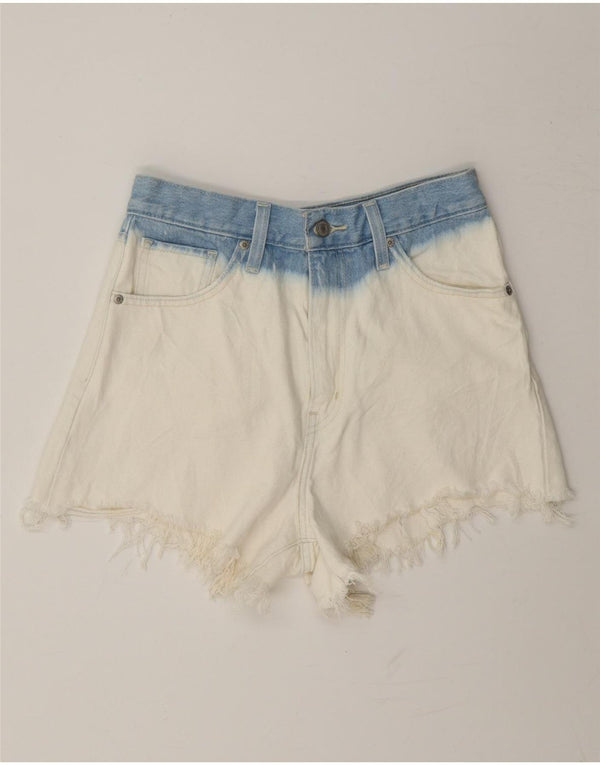 Pantaloncini di jeans a vita alta da donna Levi's W27 piccoli in cotone color block bianco