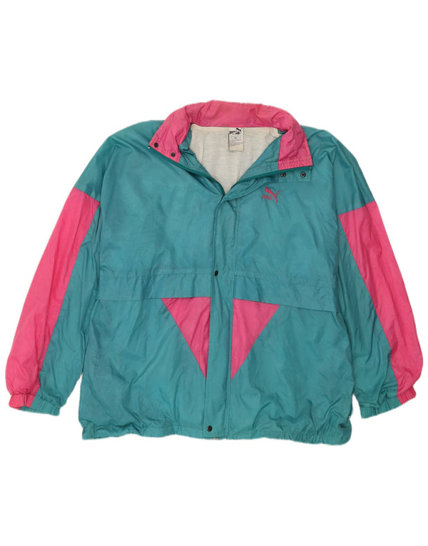 Giacca antipioggia da uomo con cappuccio PUMA UK 42 XL Nylon color block blu