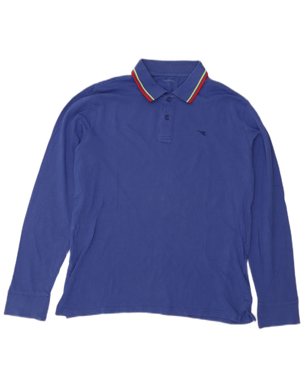 Polo Diadora Uomo Manica Lunga Large Viola a Righe in Cotone