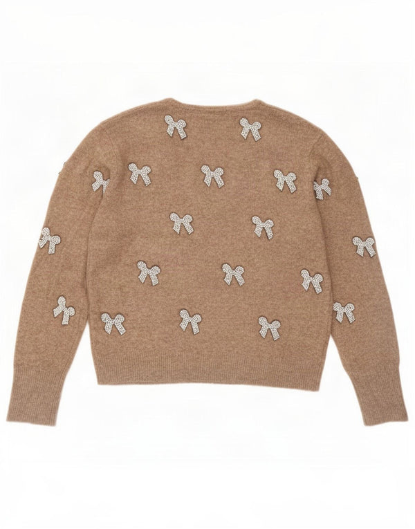 Maglione Zara da donna con scollo a V UK 16 grande acrilico marrone
