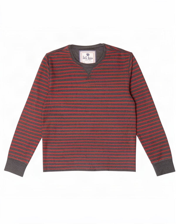 Fat Face Top da uomo a maniche lunghe in cotone gessato grigio largo