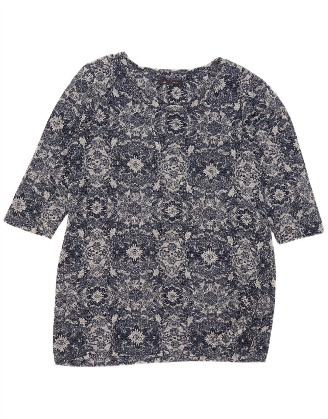 Top da donna Marks & Spencer manica 3/4 UK 16 grande poliestere floreale blu