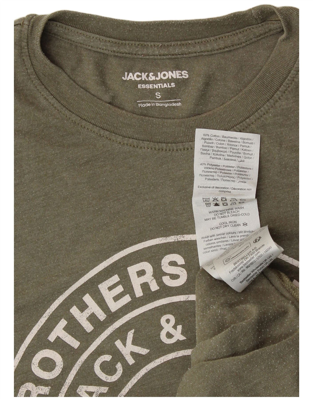 JACK & JONES Mens Graphic T-Shirt Top Small Khaki Cotton