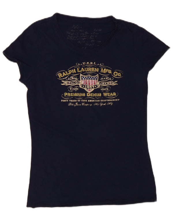 T-shirt grafica da donna Ralph Lauren Top UK 12 medio blu navy