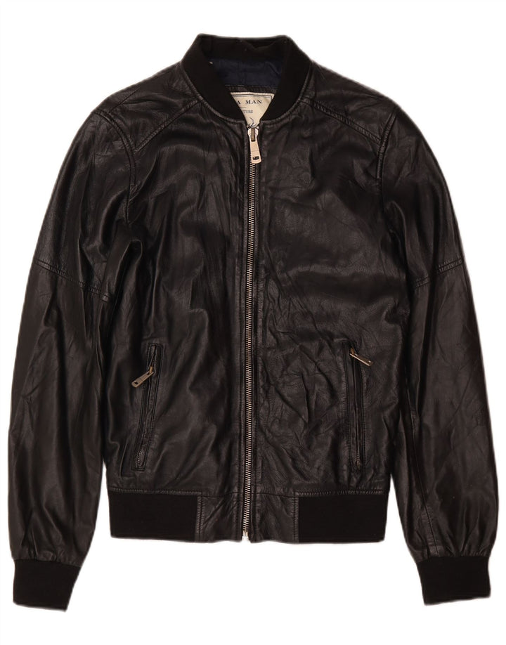 Giubbotto bomber in pelle da donna Zara UK 10 piccolo in pelle nera