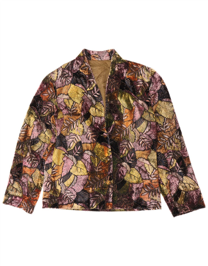 Giacca blazer vintage da donna a 3 bottoni UK 14 medio multicolore floreale