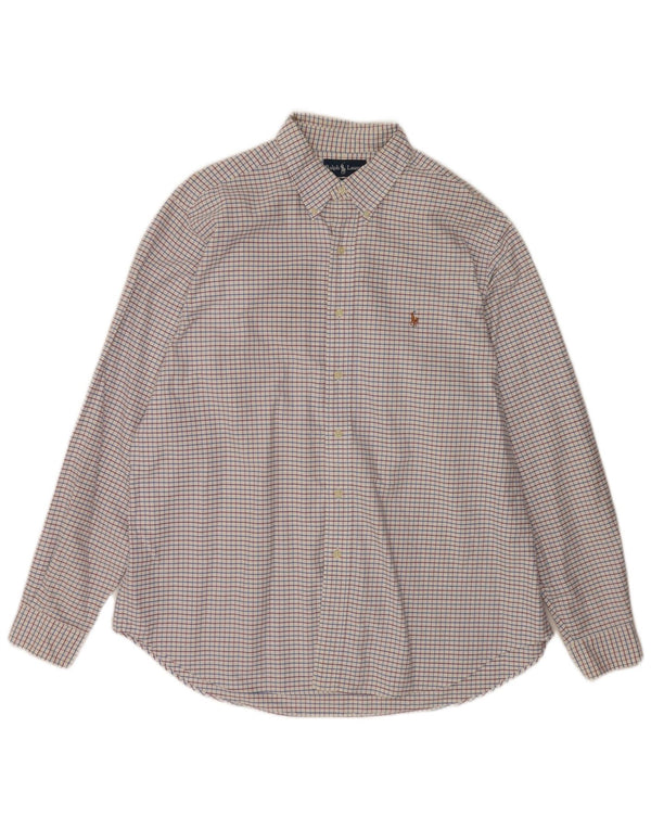 Camicia da uomo Ralph Lauren vestibilità classica taglia 17 1/2 XL cotone a quadri bianco