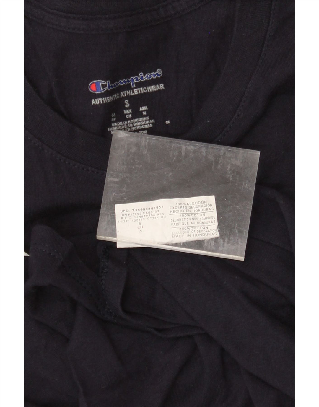 CHAMPION Mens Graphic Top Long Sleeve Small Navy Blue Cotton