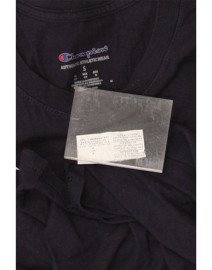 CHAMPION Mens Graphic Top Long Sleeve Small Navy Blue Cotton