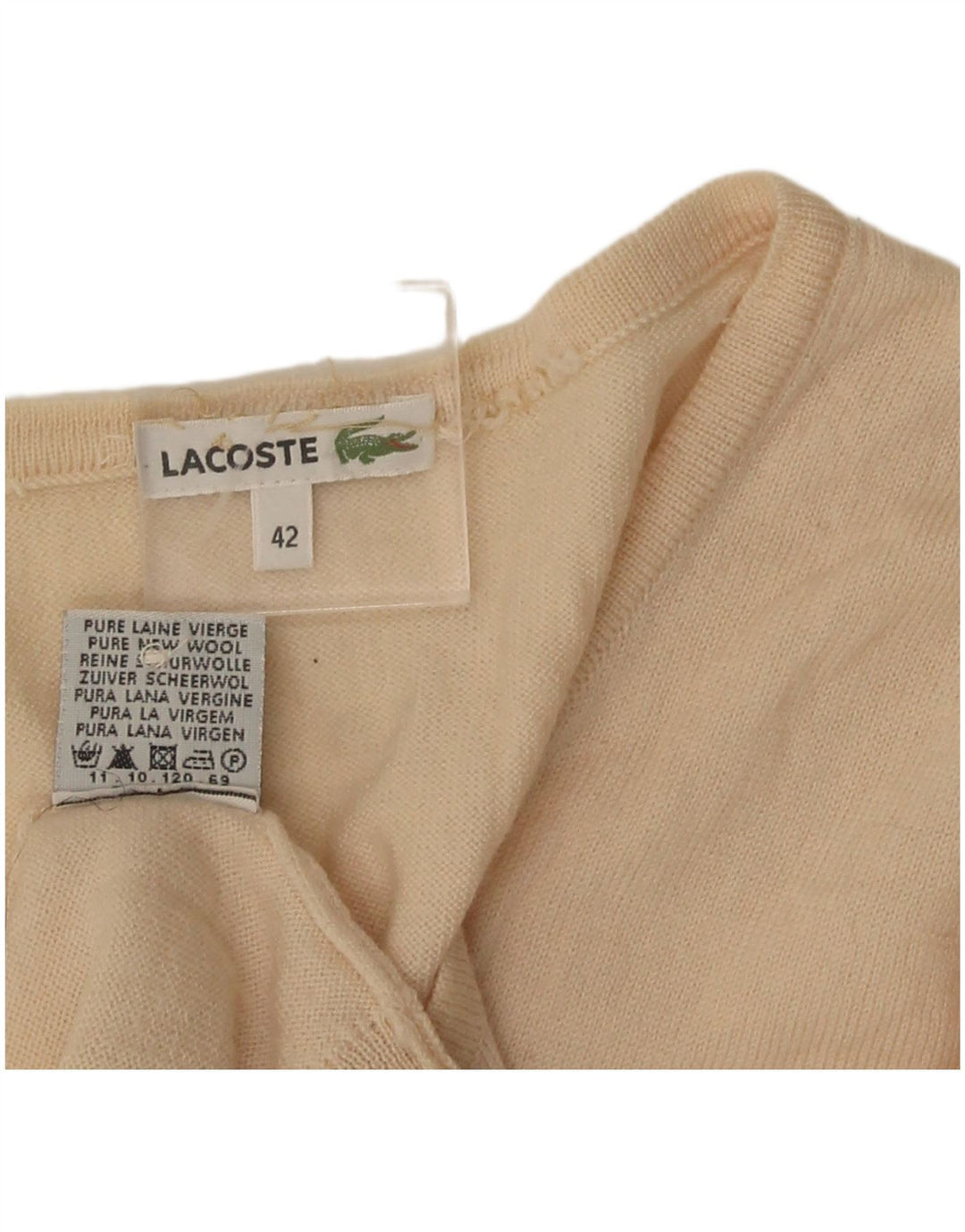 Maglione cardigan da donna Lacoste taglia 42 grande lana vergine beige
