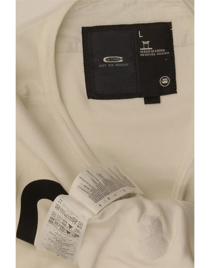 Top grafico da donna G-Star manica lunga UK 14 grande cotone bianco