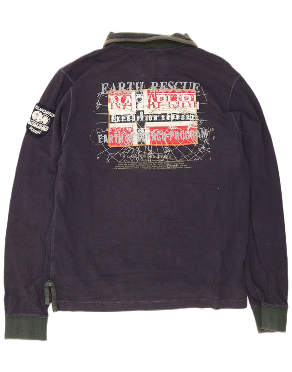 Polo da rugby da uomo a maniche lunghe con grafica Napapijri, grande, in cotone blu navy