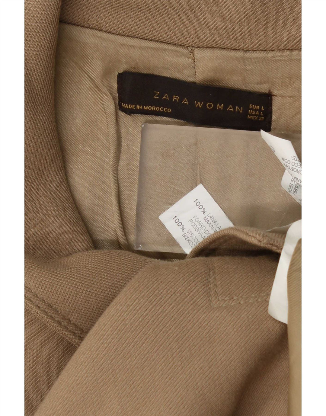 Cappotto Zara Donna UK 14 Large Beige Lana