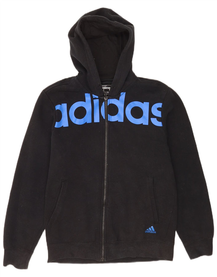 Maglione con cappuccio e zip grafica da uomo Adidas in cotone nero medio