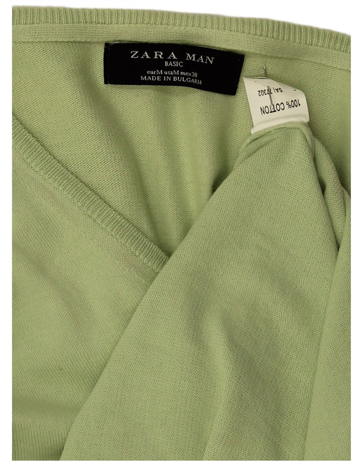 Maglione Zara da uomo con scollo a V in cotone verde medio