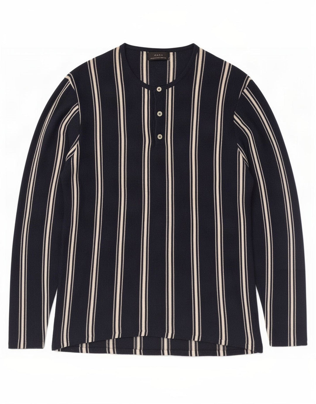 Top Zara da uomo a maniche lunghe in ramiè a righe blu navy medio