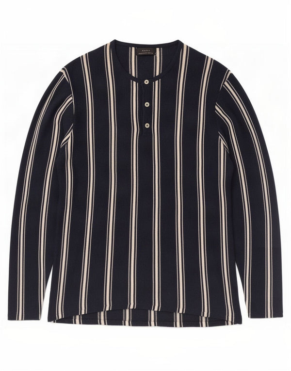 Top Zara da uomo a maniche lunghe in ramiè a righe blu navy medio