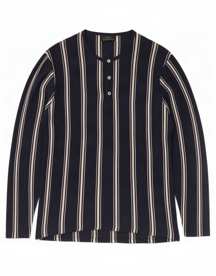 Top Zara da uomo a maniche lunghe in ramiè a righe blu navy medio
