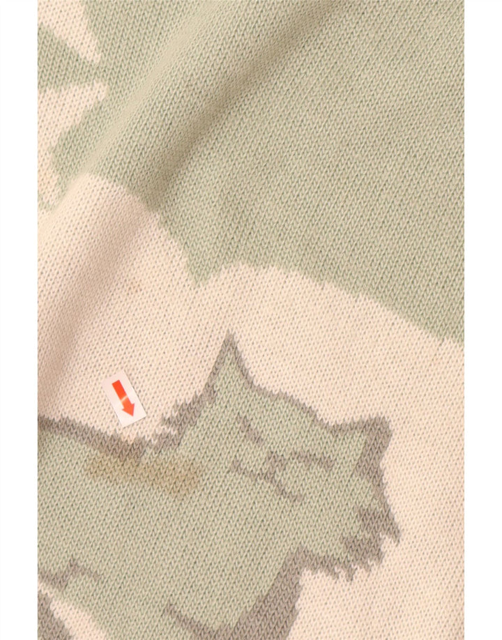 Maglione maglione collo alto da donna VINTAGE UK 16 grande stampa animale verde