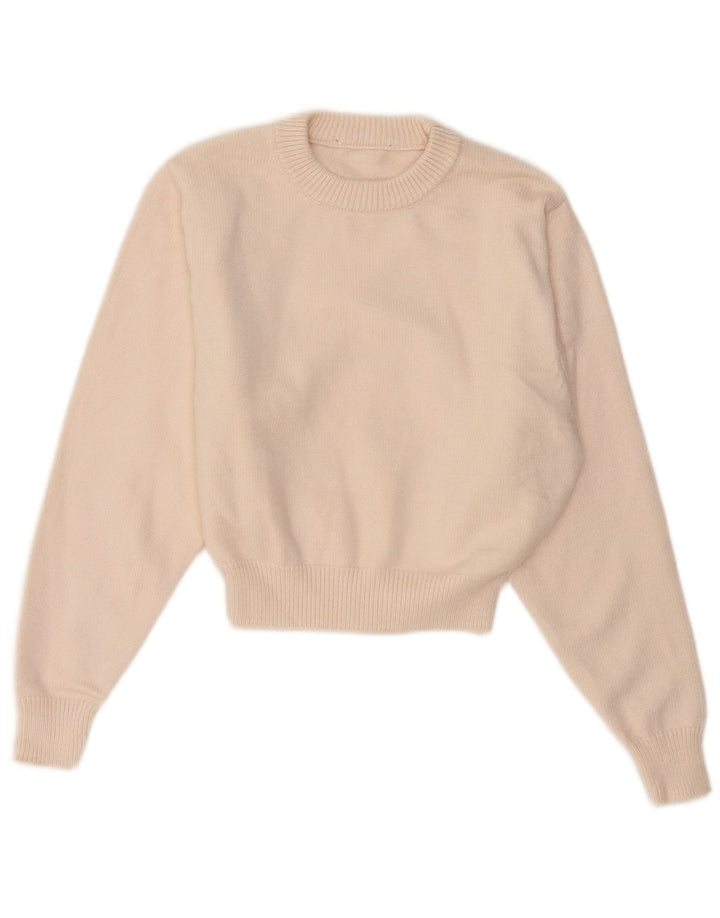 Maglione maglione girocollo corto da donna vintage UK 14 medio bianco sporco